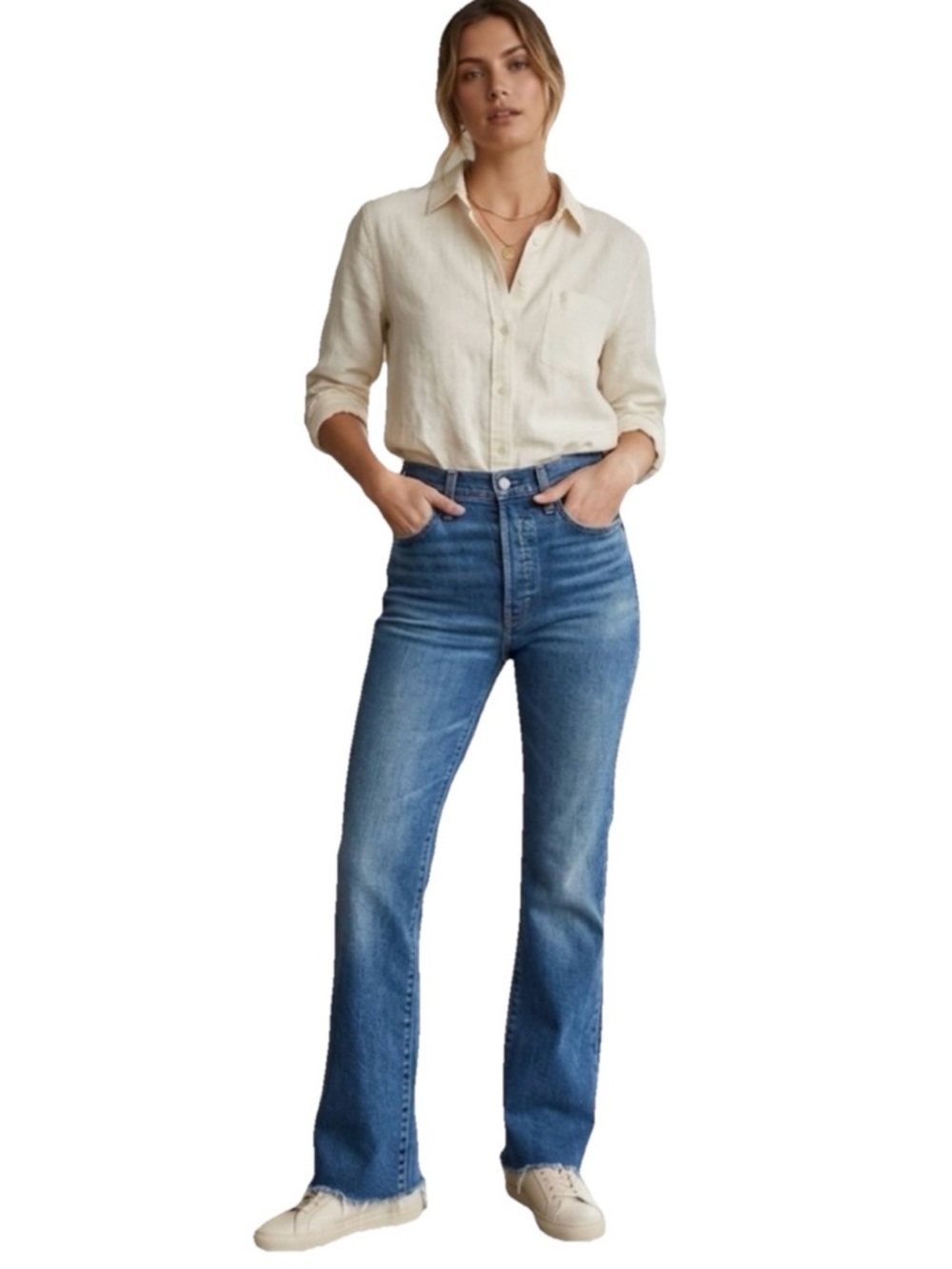 Outerknown S.E.A. Jeans Frayed Leg Boot Cut Women’s Blue Denim Jeans Size 27